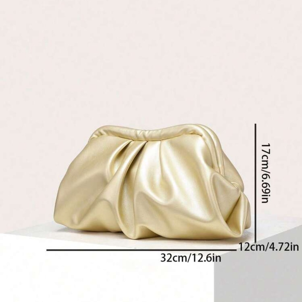 Vegan Leather Gold Color Clutch Bag - Picture 6 of 6